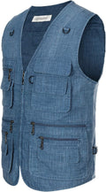 Hbufnha Men's Casual Safari Travel Vest 16 Pockets Outdoor Work Vest Sleeveless Jacket Fishing Hiking Photograph