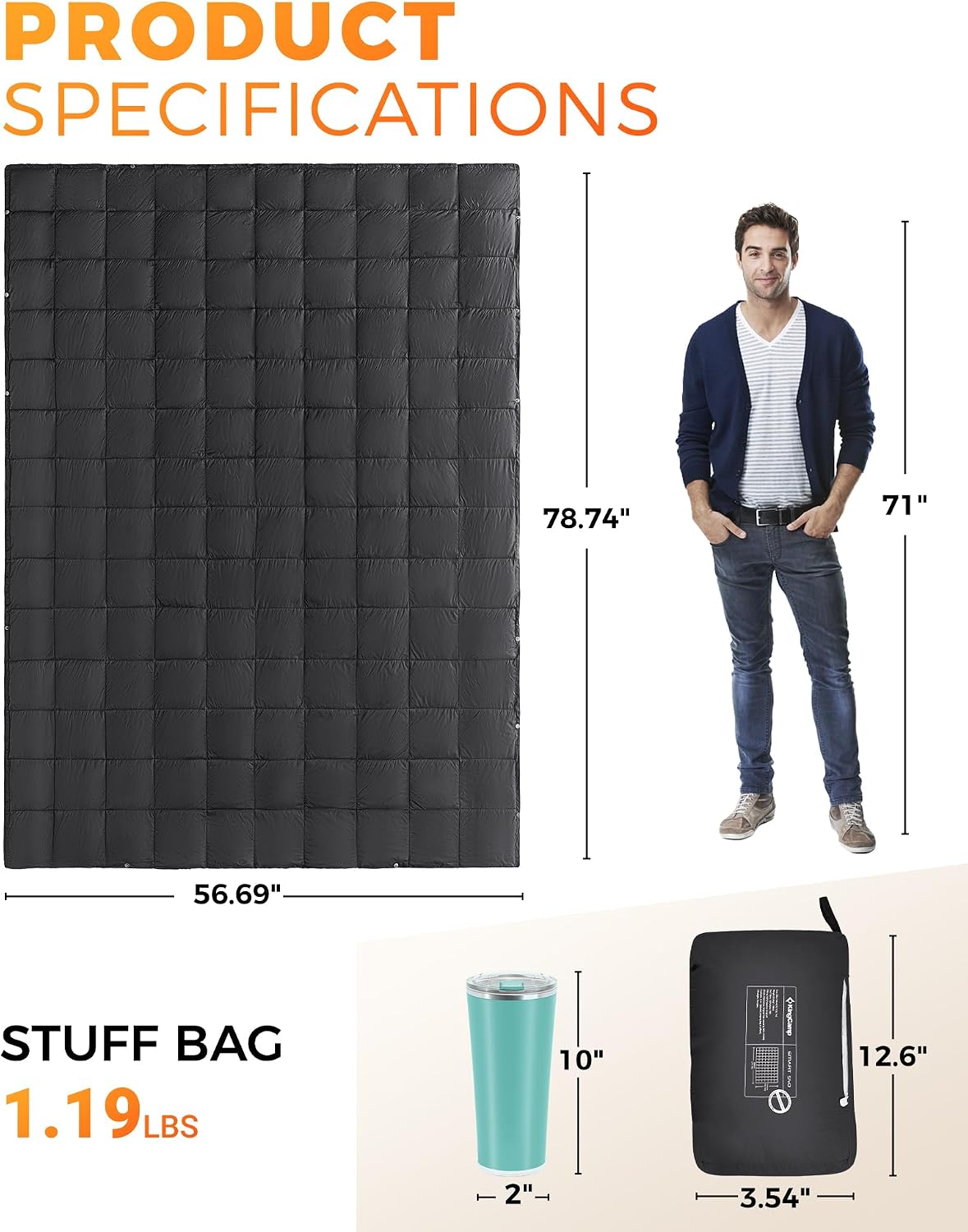 KingCamp Ultralight Camping Blanket, Wearable Packable Blanket 69" x 53"