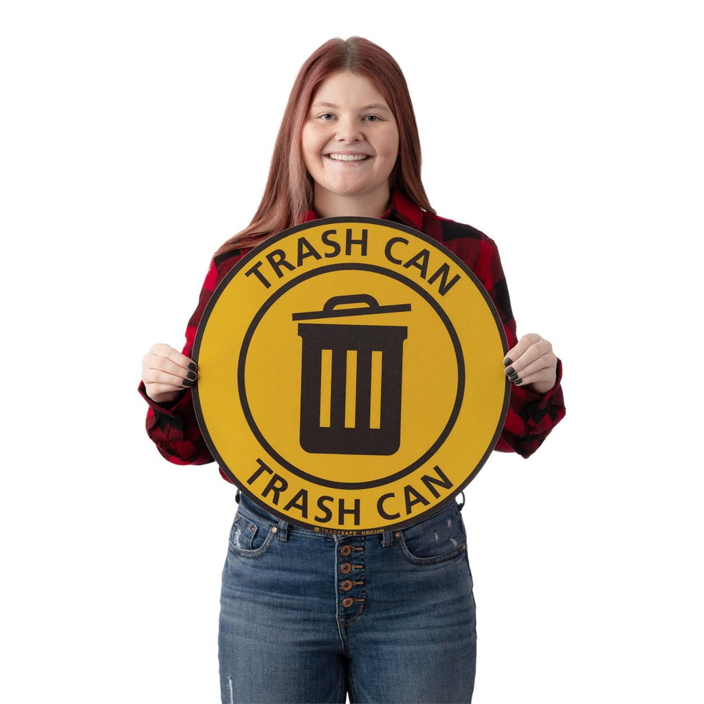 TRADESAFE Trash Can Anti-Slip Floor Sticker - Trash Can Decal Caution Sign, Peel and Stick Adhesive Vinyl Sign, ANSI-Compliant, 17” Diameter Round Sticker Yellow, Black