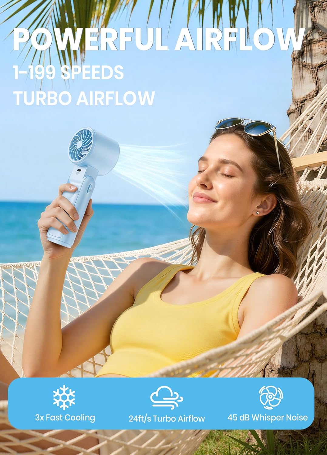 Portable Handheld Turbo Fan, 1-199 Speed Adjustable, Blue