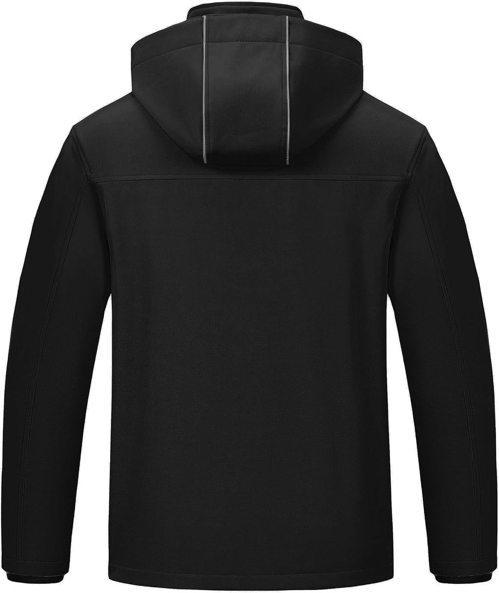 Pursky Men's Softshell Jacket Waterproof Fleece Lined Windbreaker With Removable Hood Lightweight Tactical Jacket