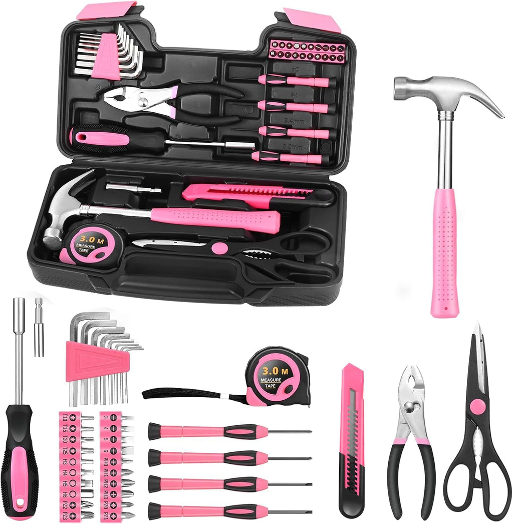 HANGYING 39-Piece Household Tool Set, Pink Tool Kit for Women with Toolbox