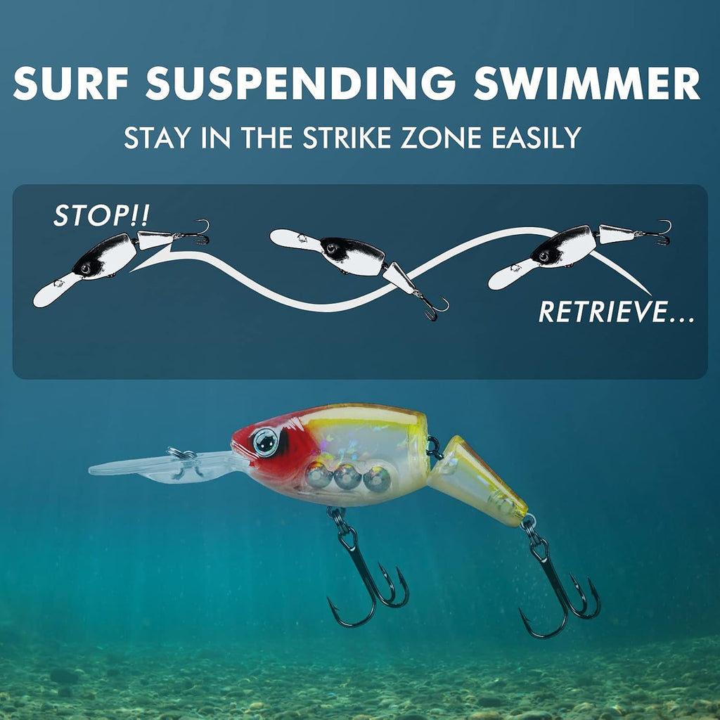 TRUSCEND Swimmax Easy Catch Fishing Lures with BKK Hooks, Wiggling, Vibrating, Rattling and Gurgling for More Bite, Heavy-Duty Dyneema Fiber Jointed Swimbaits for Bass, Trout, Walleye, Crappie, Pike