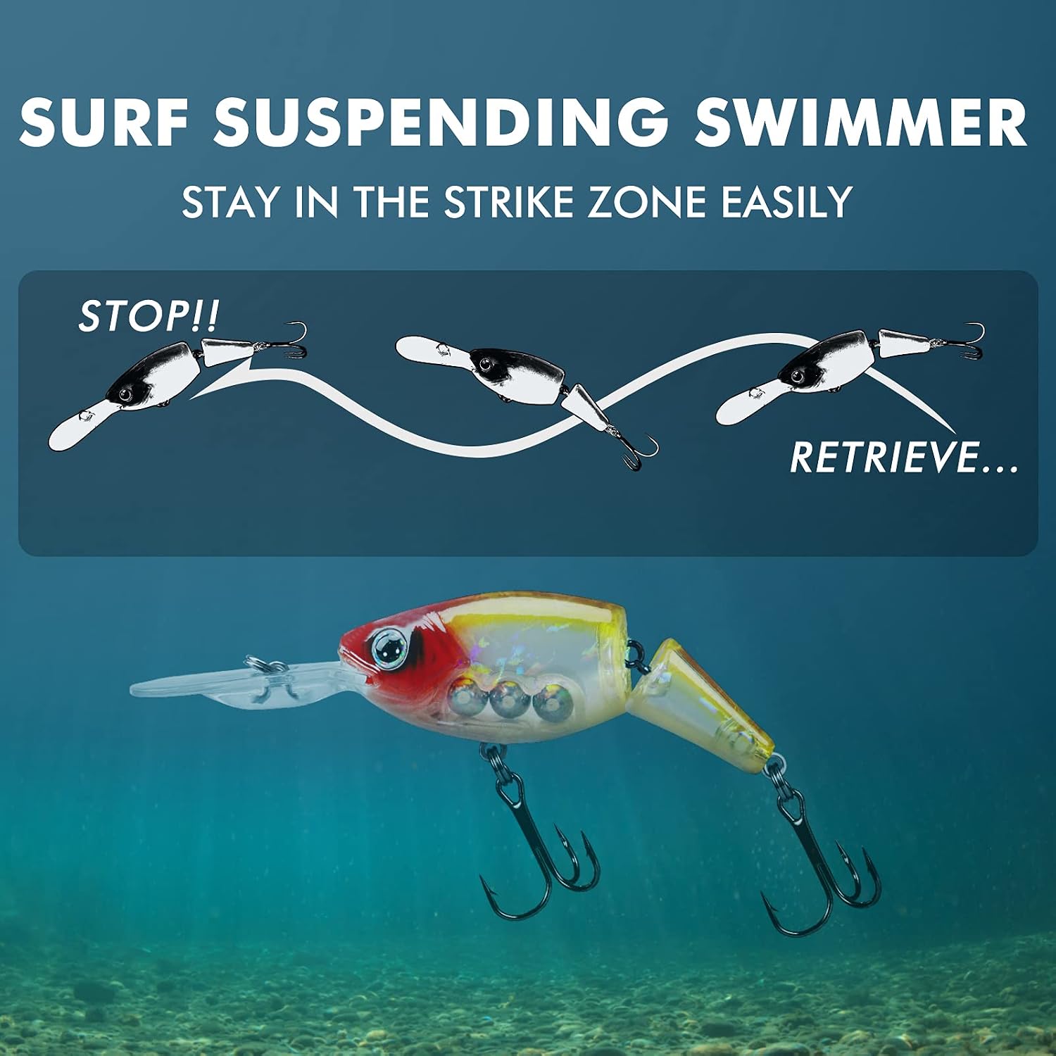 TRUSCEND Swimmax Easy Catch Fishing Lures with BKK Hooks, Wiggling, Vibrating, Rattling and Gurgling for More Bite, Heavy-Duty Dyneema Fiber Jointed Swimbaits for Bass, Trout, Walleye, Crappie, Pike