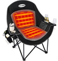 Heated Oversized Camping Chair, Heavy Duty Padded, Thick Headrest, Black
