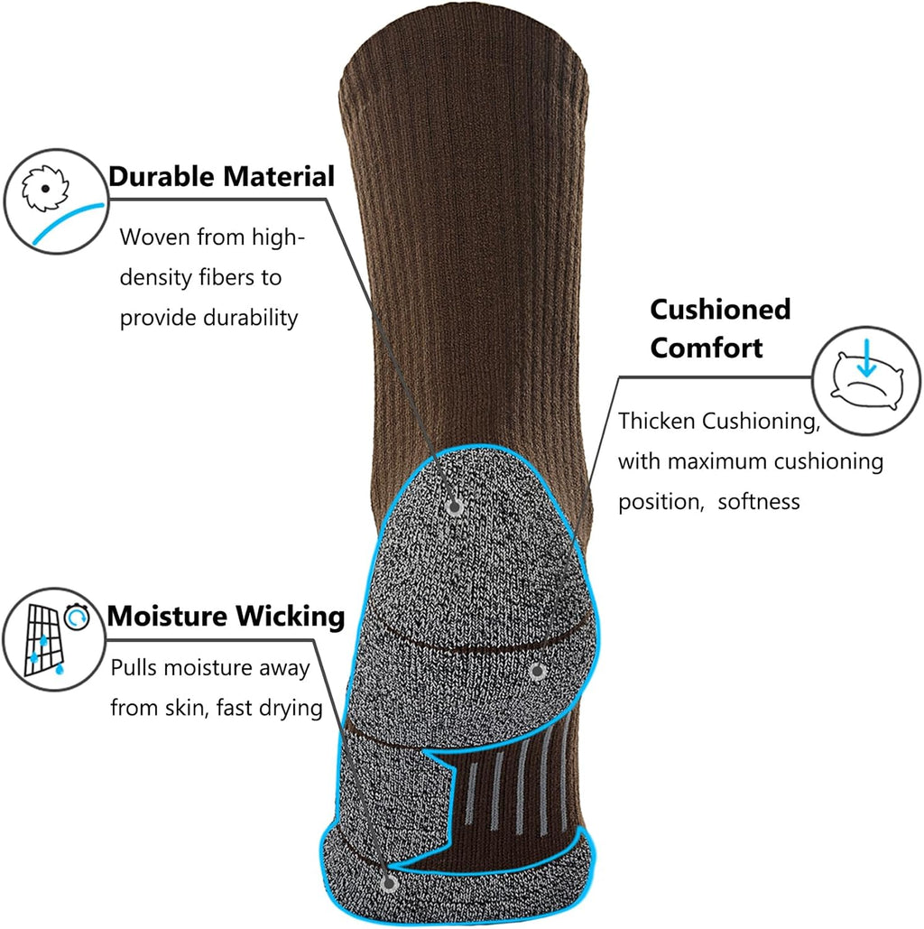 CWVLC Crew Hiking Socks, Cushion, Moisture Wicking, Arch Compression Boot Socks