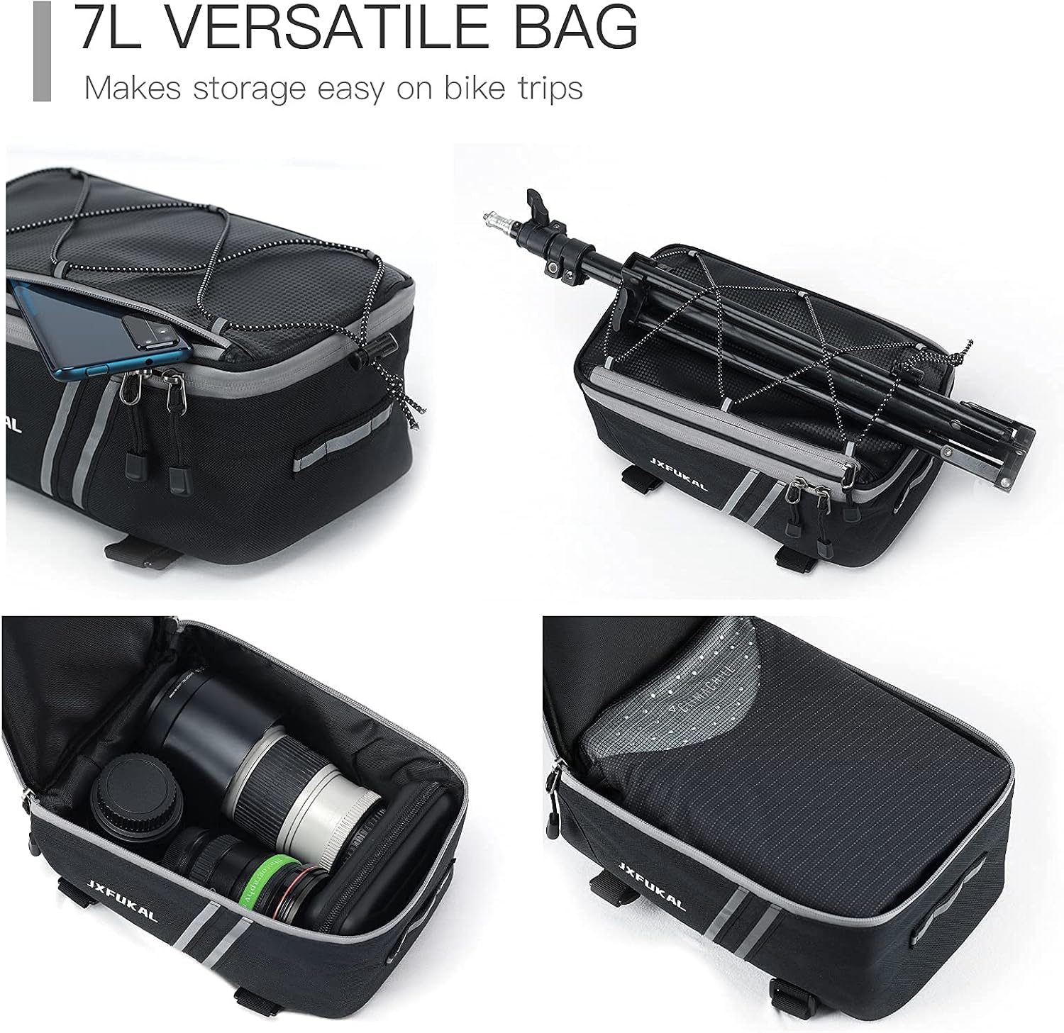JXFUKAL Rear Bike Rack Bag with Rain Cover, 7L/9L/10L/12L Ebike Bag