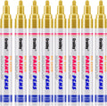 Gold Paint Markers, 8 Pack Oil-Based Waterproof Quick Dry Permanent Paint Pen Set for Rocks Painting, Wood, Fabric, Plastic, Canvas, Glass, Mugs, Metal, Tire, Stone, DIY Craft