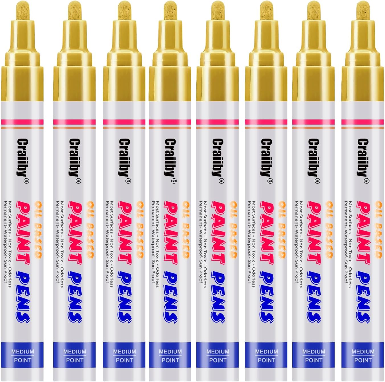 Pink Paint Markers, 8 Pack Oil-Based Waterproof Quick Dry Permanent Paint Pen Set for Rocks Painting, Wood, Fabric, Plastic, Canvas, Glass, Mugs, Metal, Tire, Stone, DIY Craft