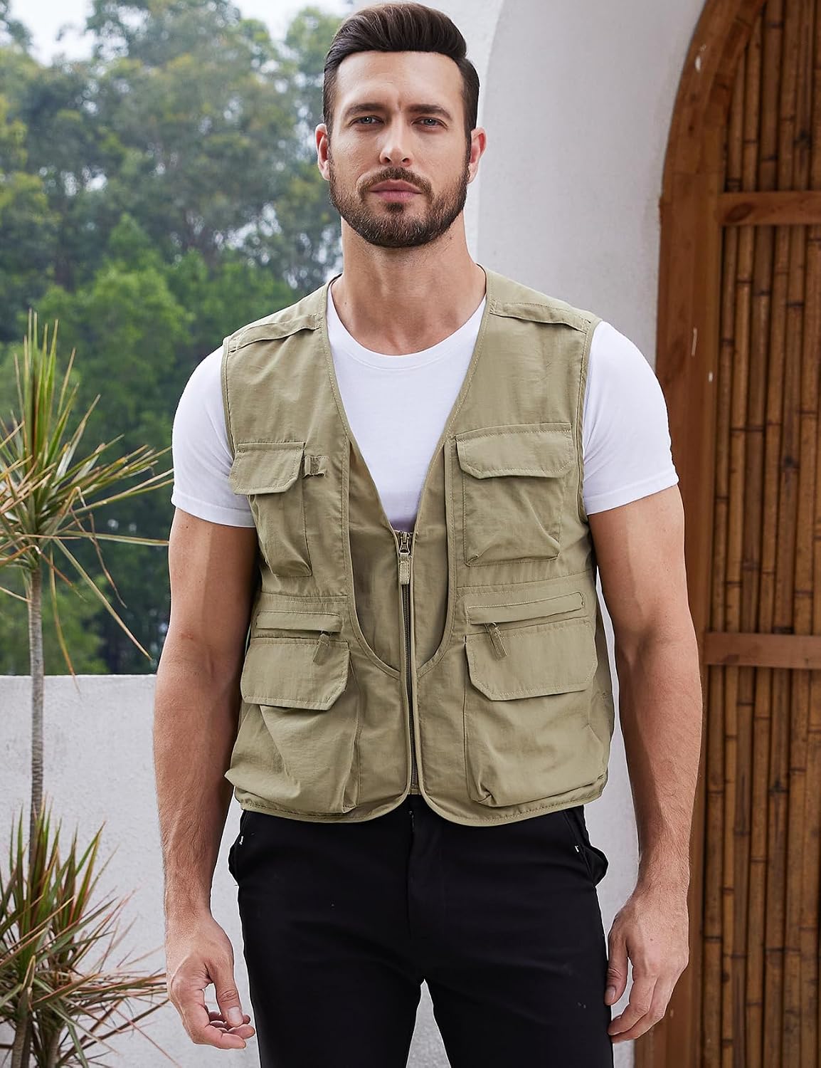 Gihuo Mens Fishing vest for Safari Utility Cargo with Pockets