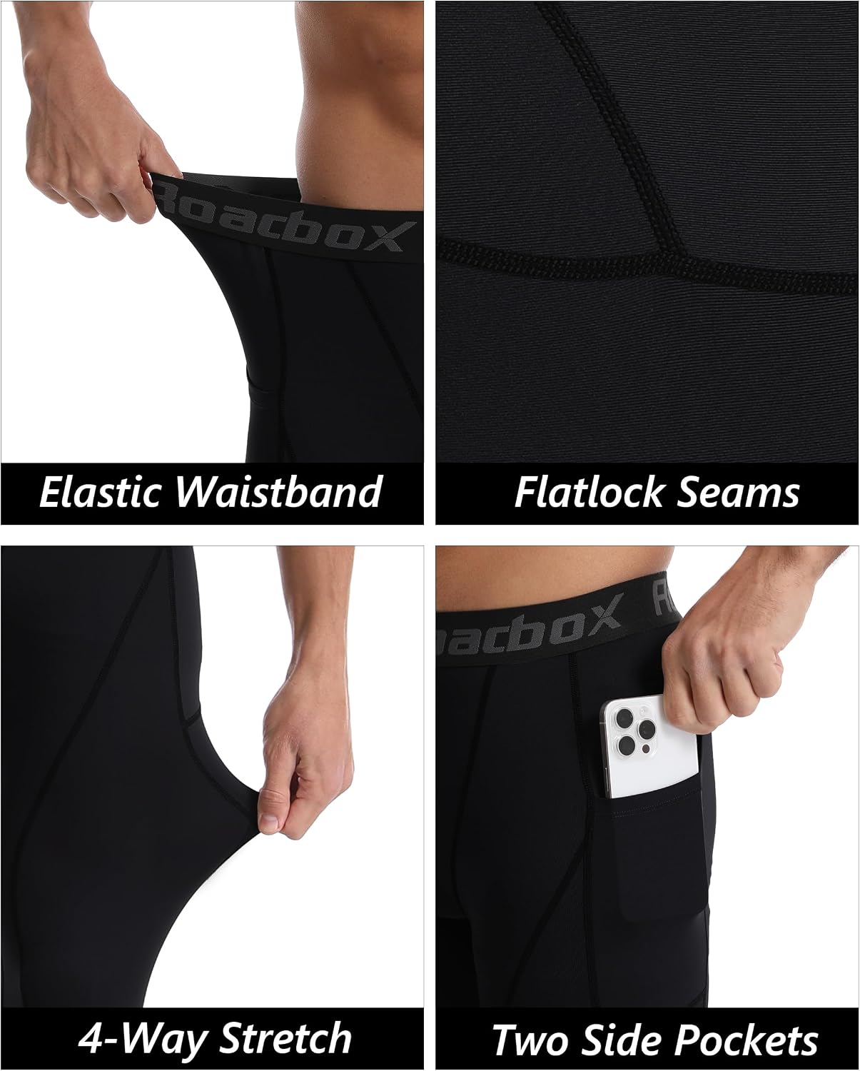 Roadbox 2 Pack Mens Compression Pants, Running Tights Leggings with Pockets
