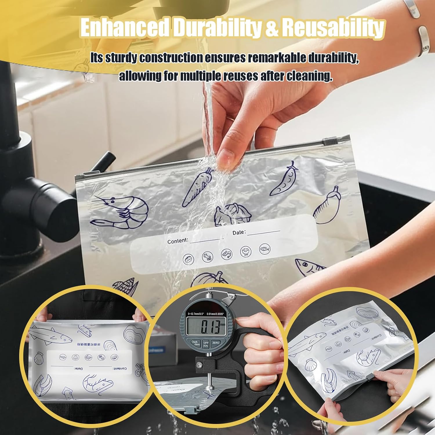 Reusable Aluminum Foil Sealable Storage Bags - Foil Sealable Bags for Food, Vegetables, Fruit, Meat, Snacks, Bread, Seafood Preservation