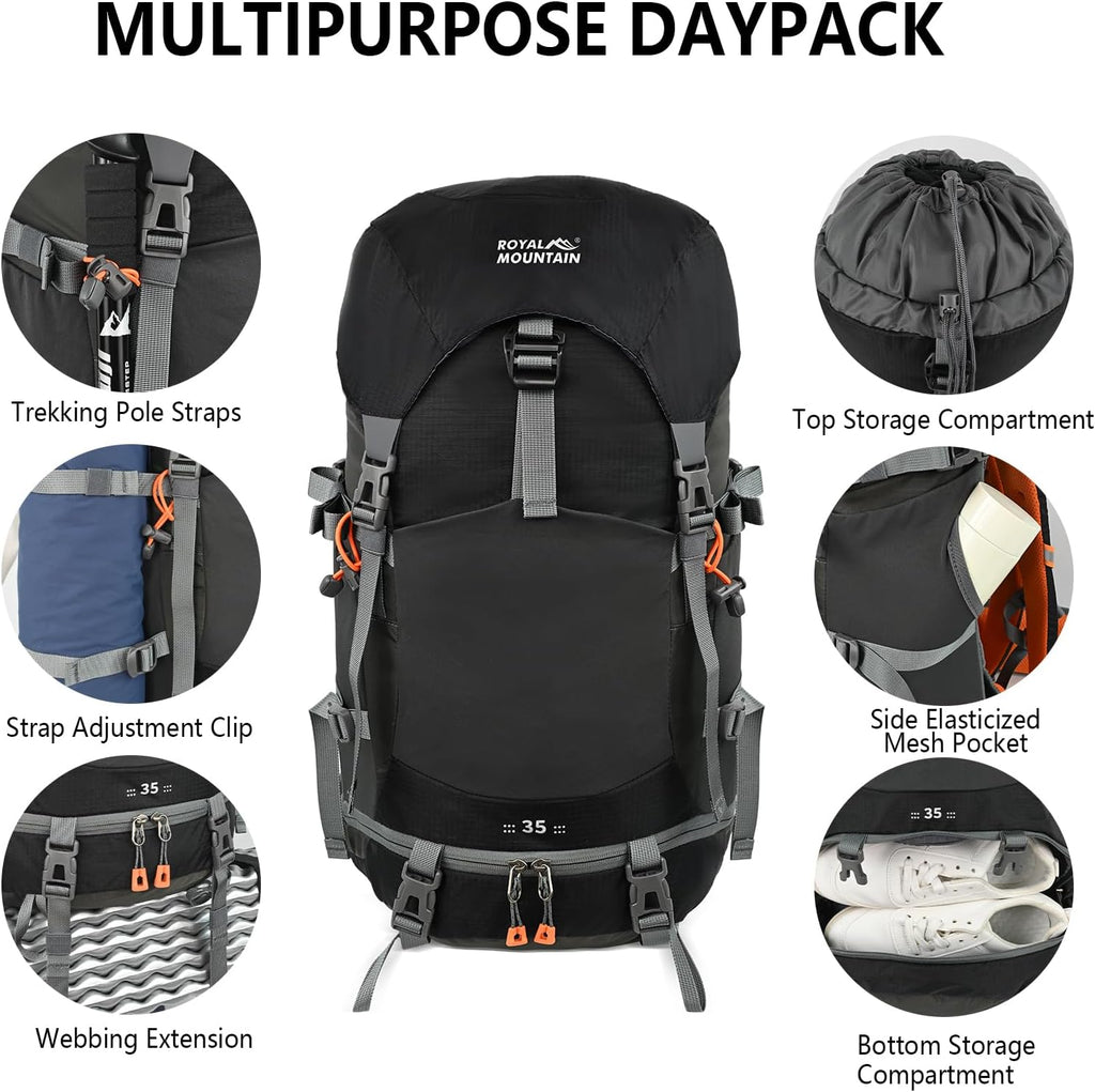 Hiking Backpack for Women Men,30+5L Waterproof Camping Backpacking Backpack | Lightweight Hiking Backpacking Packs for Outdoor Traveling Trekking,35L Internal Frame Backpack with Rain Cover