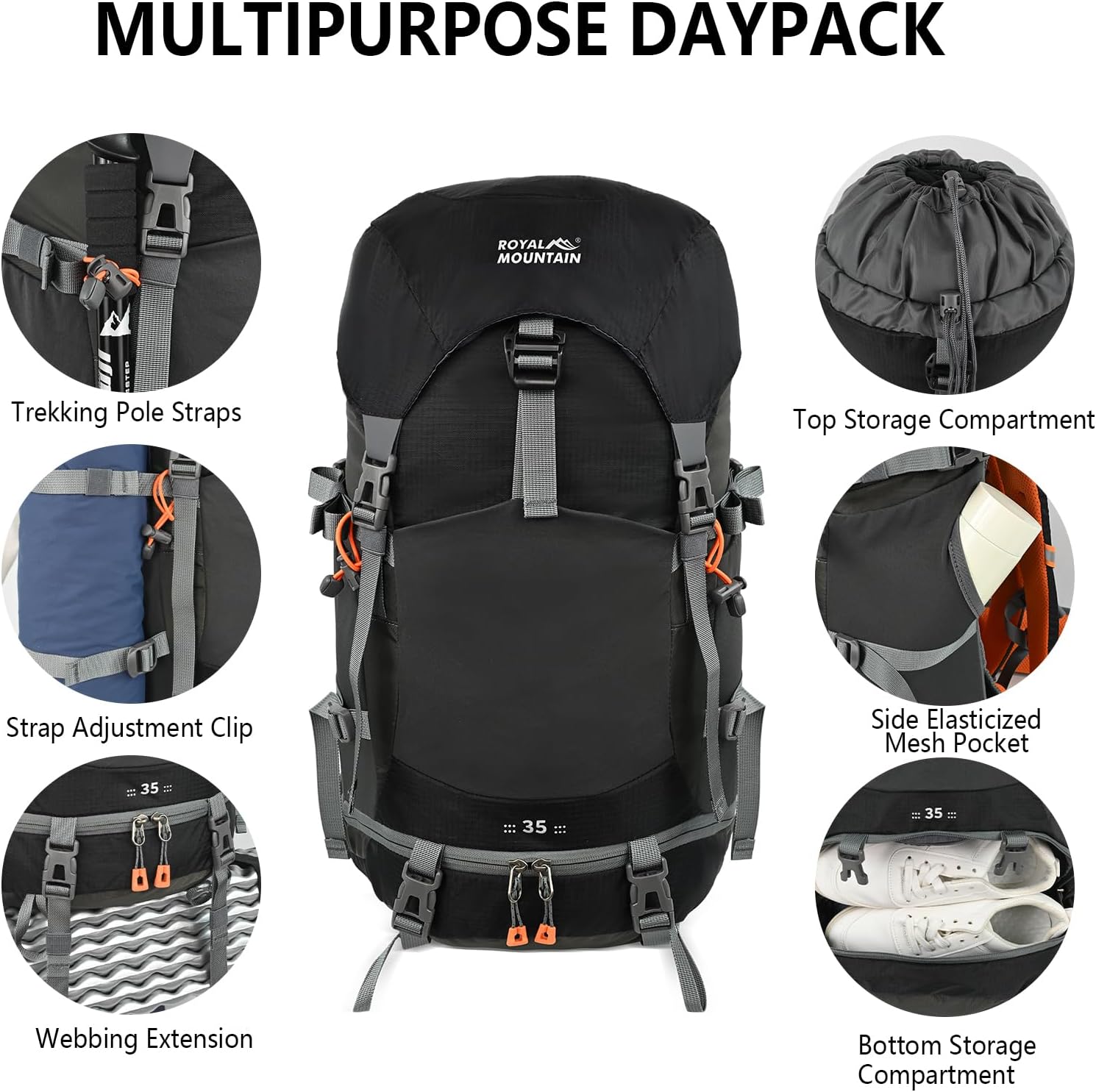 Hiking Backpack for Women Men,30+5L Waterproof Camping Backpacking Backpack | Lightweight Hiking Backpacking Packs for Outdoor Traveling Trekking,35L Internal Frame Backpack with Rain Cover