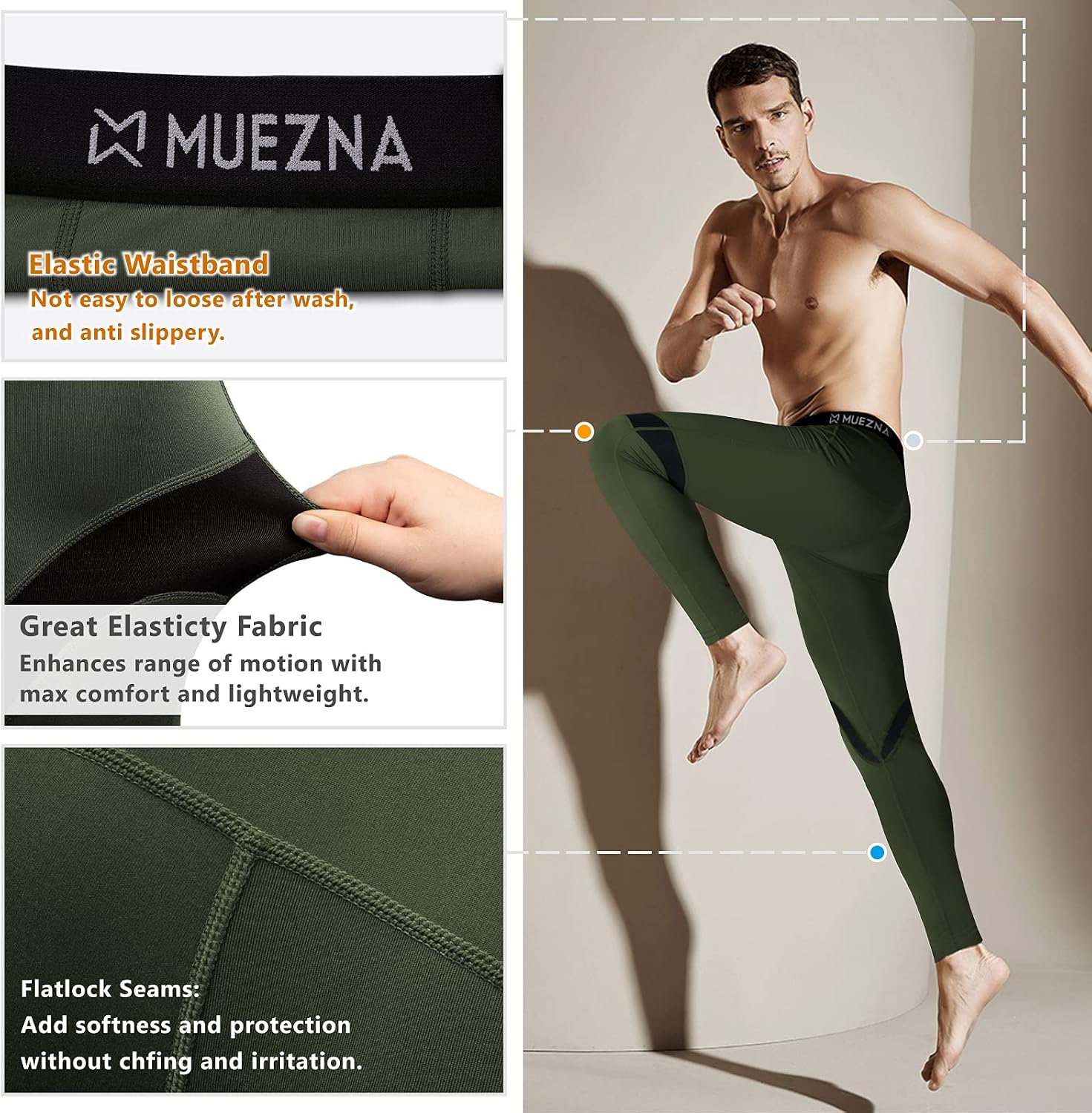 Muezna Men's Thermal Top and Bottom Set Underwear Long Johns Base Layer