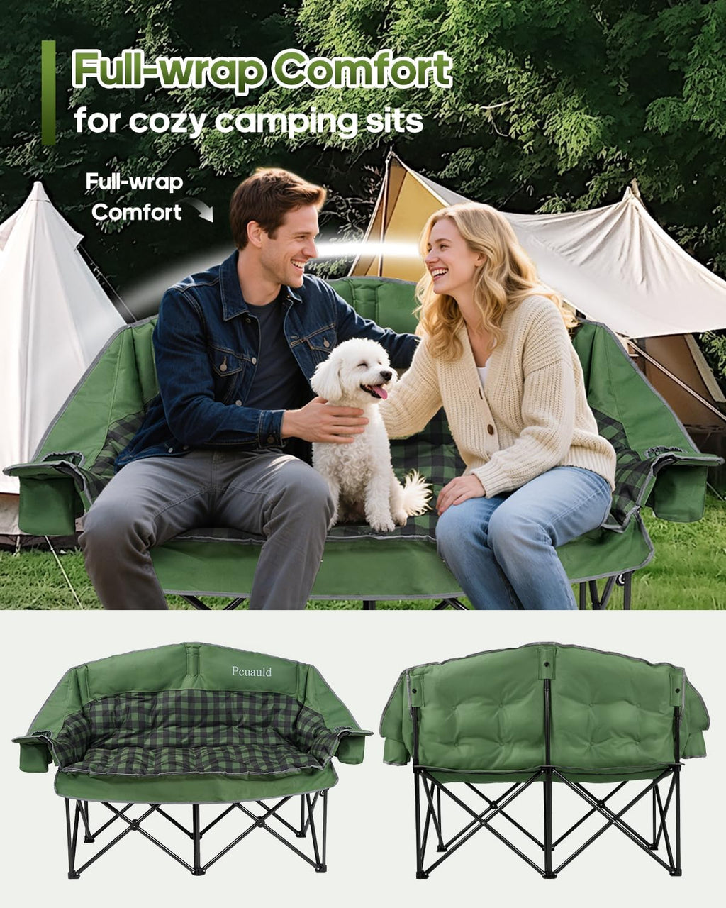 Heated Padded Double Camping Chair with 2 in 1 Carry Bag, 900LBS