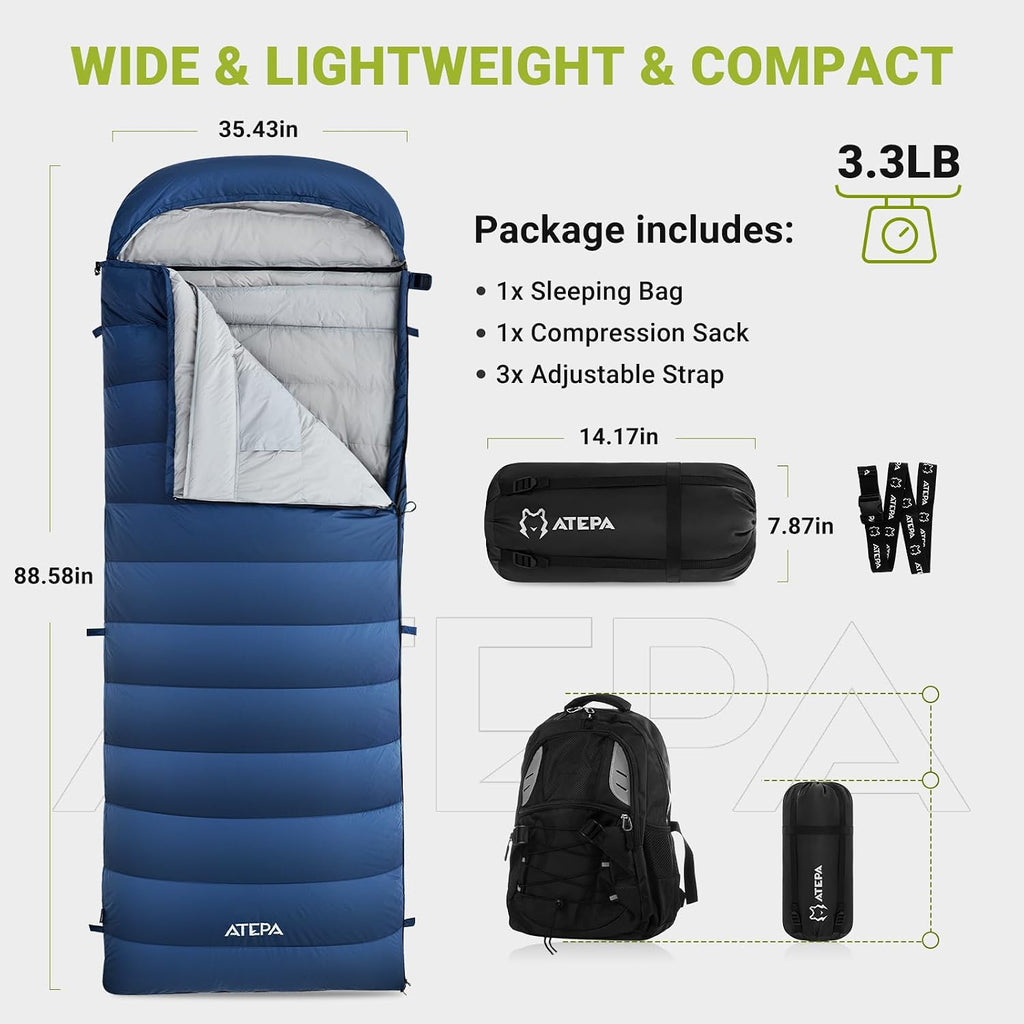 ATEPA 3-in-1 Hybrid Down Sleeping Bag, with Pad Attachment