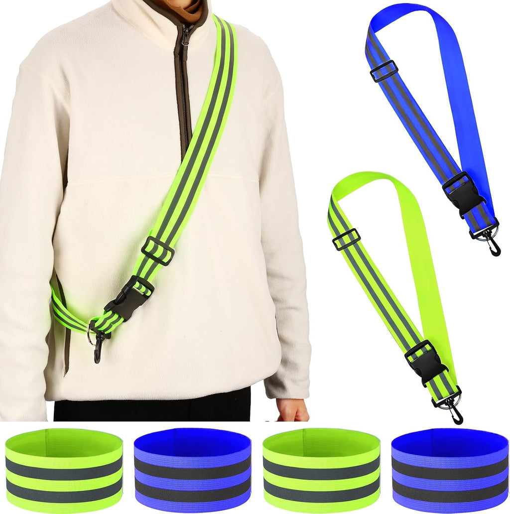 Saintrygo 6 Pcs Reflective Sash for Walking at Night Reflective Strap Arm Band High Visibility Belt Safety Ankle Strap for Visibility Vest Clothing Running Gear
