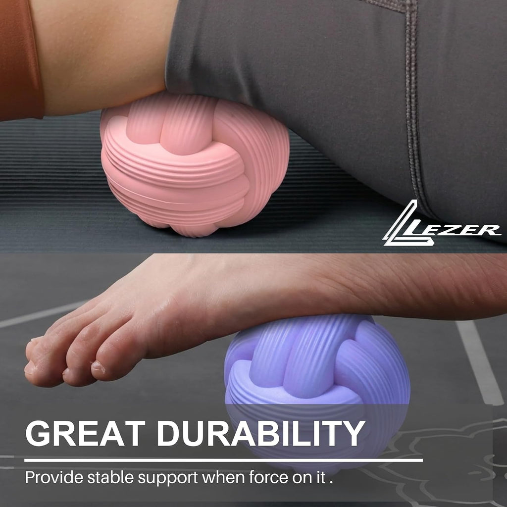 LEZER Dual-Texture Massage Ball, Heavyweight Trigger Point Ball, Deep Tissue Myofascial Release, Firm Yoga Therapy Ball for Muscle Knots, Plantar Fasciitis, Set of 2 (Blue and Pink)