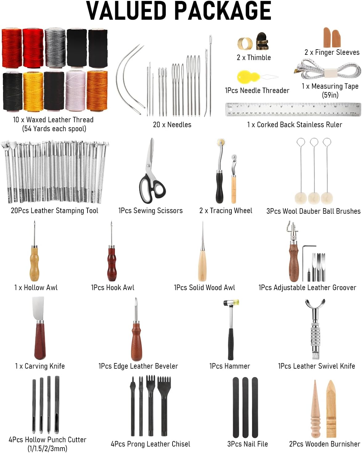 Nicpro 85PCS Leather Tooling Beginner Kit with Custom Storage Bag