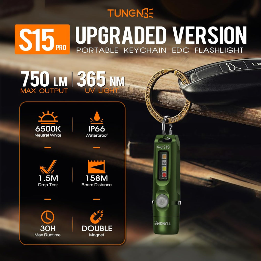 S15PRO Rechargeable keychain Flashlight,750 Lumen Mini light with COB