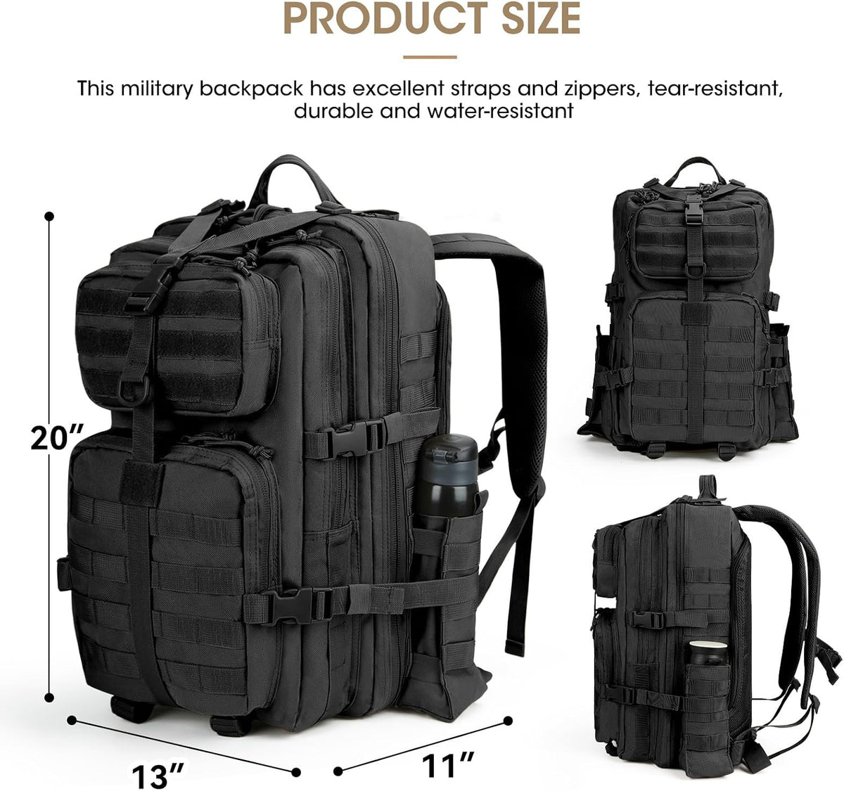 REEBOW GEAR Military Tactical Backpack for Men 3 Day Survival Bag Black