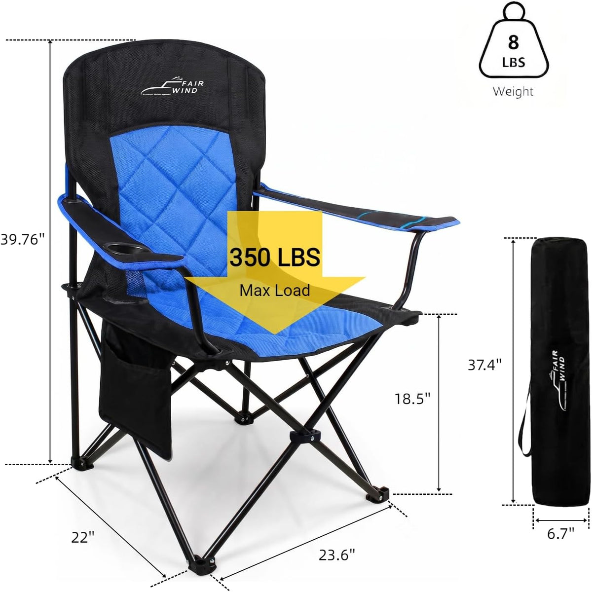 FAIR WIND Padded Oversized Camping Chair with Lumbar Support for Adults