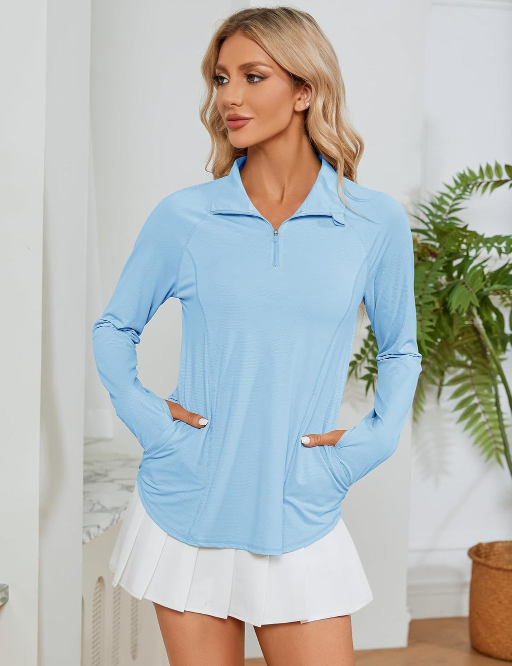 LOMON Women Long Sleeve Shirts Sun Protection 1/4 Zip Summer Quick Dry Hiking Shirts Quarter Zip Pullover for Women