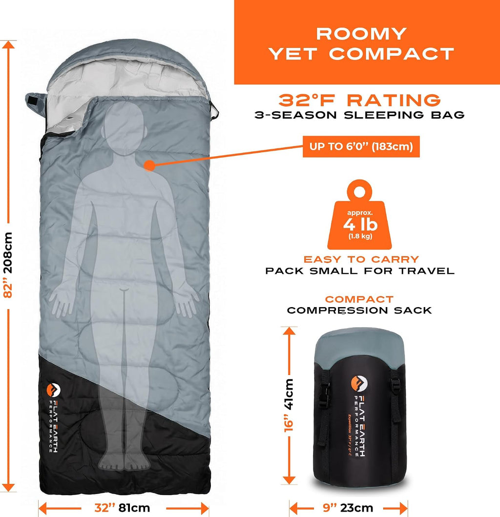 Expedition Backpacking Sleeping Bags for Adults, 32°F, Compression Sack