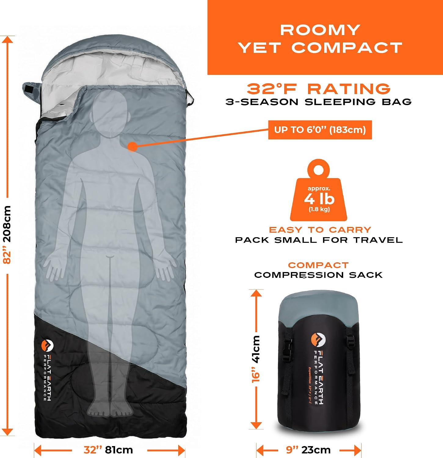 Expedition Backpacking Sleeping Bags for Adults, 32°F, Compression Sack