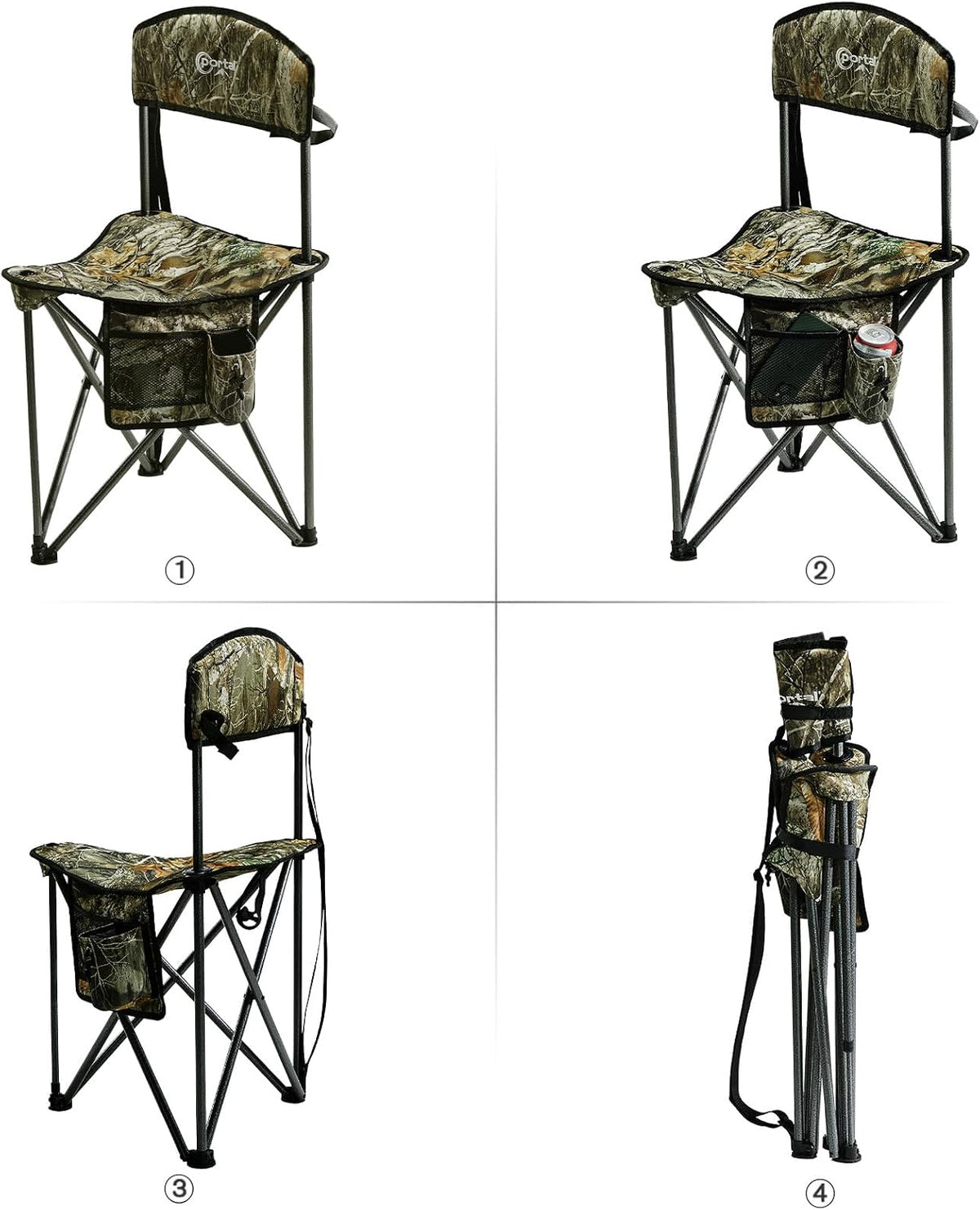 Portal Extra Large Quick Folding Tripod Stool with Backrest Fishing Camping Chair with Carry Strap