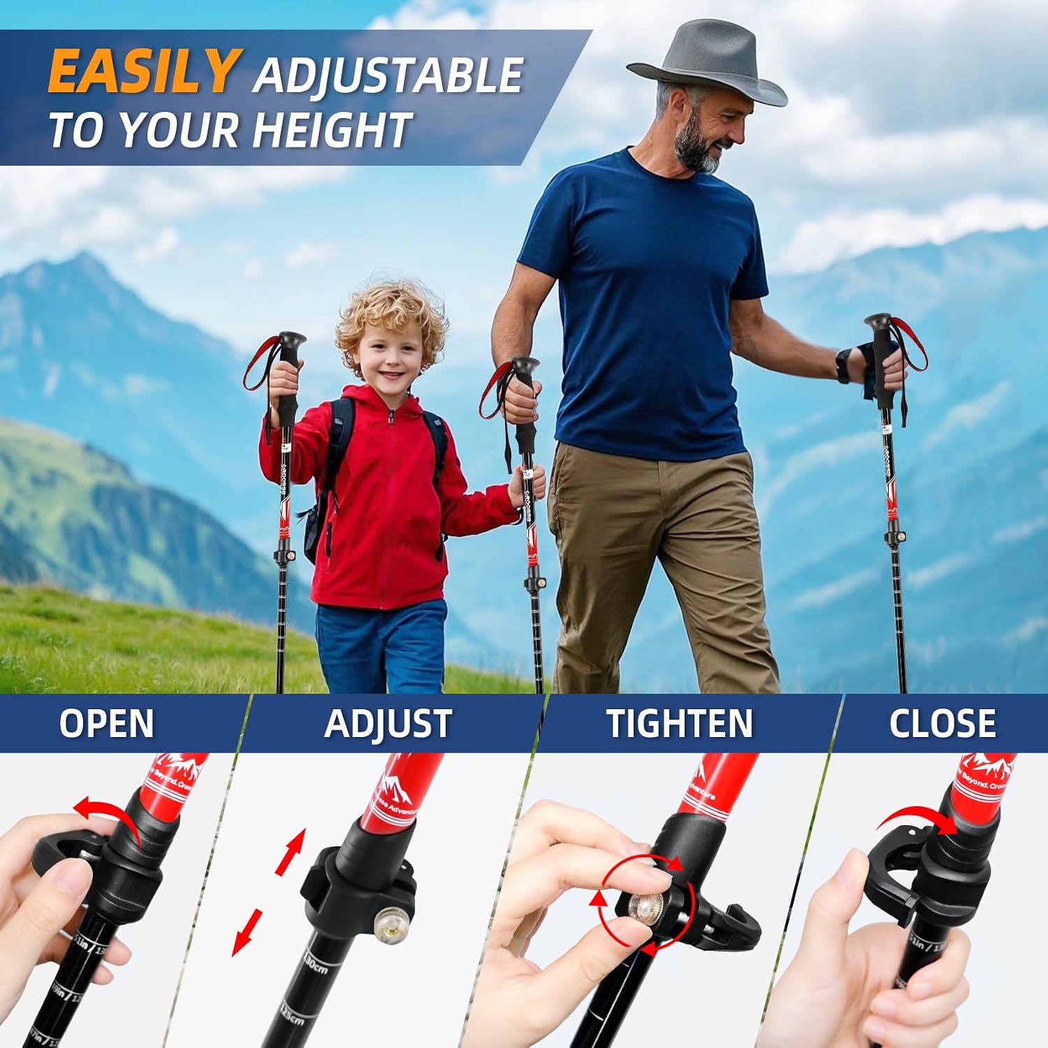 Hiking Poles, Trekking Poles for Hiking, Lightweight Aluminum Adjustable