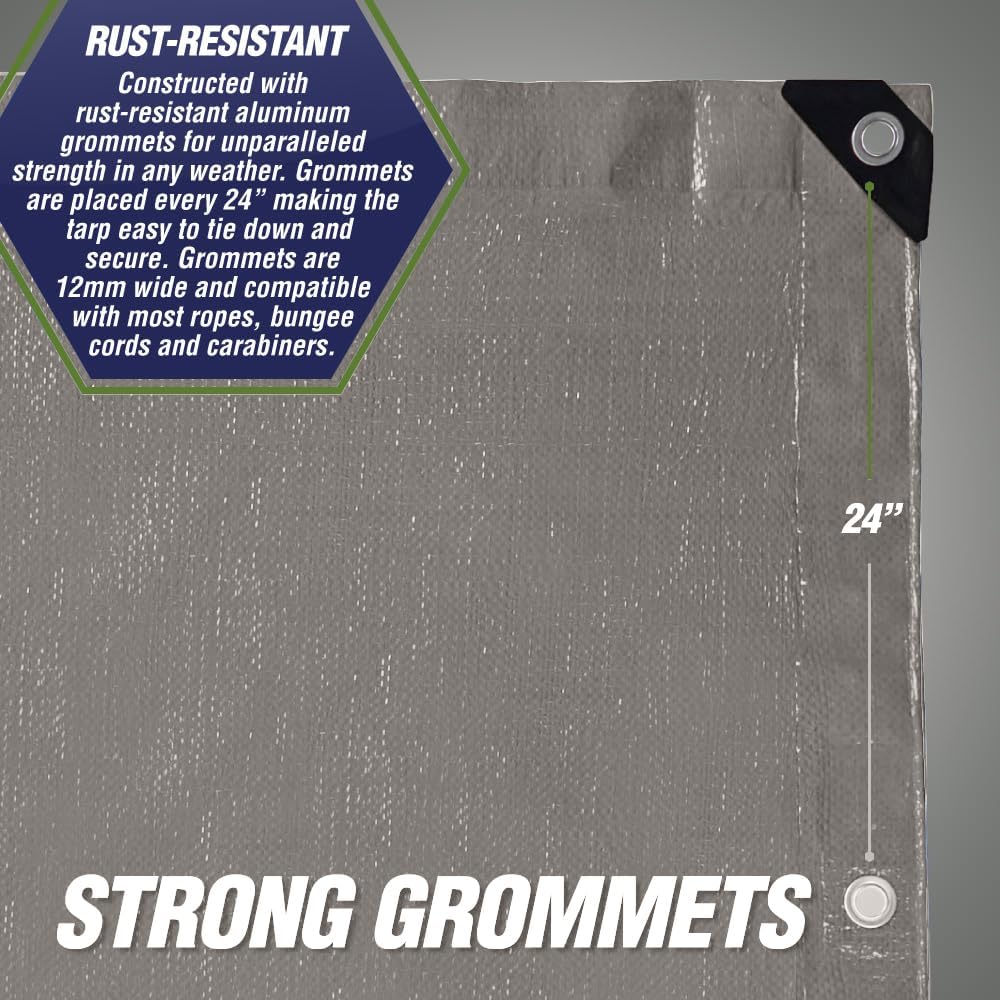 RUGGED RHINO Heavy Duty Waterproof Tarp Reinforced Corners 1 Pk 8x10 Silver