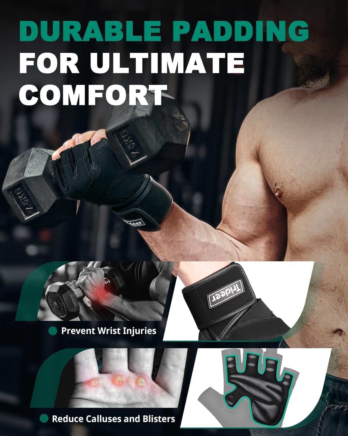 Trideer Weight Lifting Gloves for Men, Workout Gloves with Wrist Support