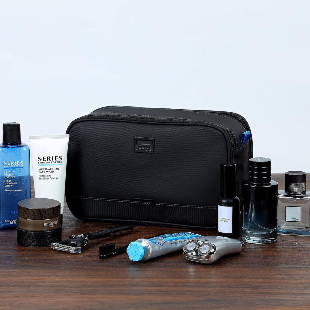 ZEEMO Travel Toiletry Bag for Men, Full Open Dopp Kit with Dual Compartment