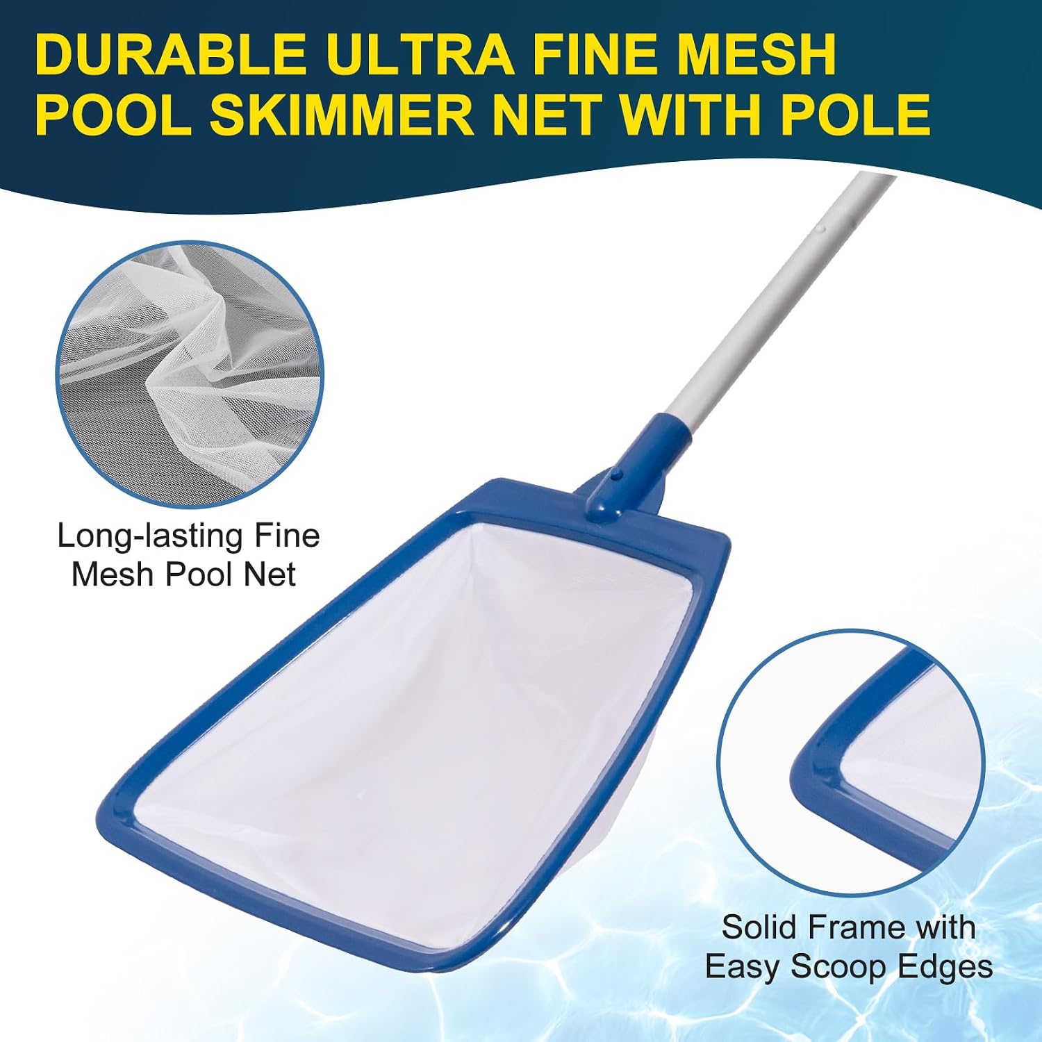 POOLAZA Pool Skimmer Net with 68" Aluminum Pole, Ultra Fine Mesh