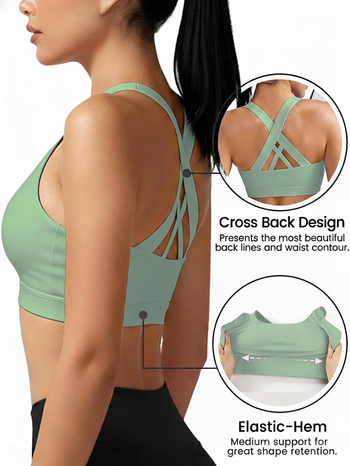 Buauty Sports Bra for Women, Criss Cross Back Medium Support Workout Bras with Removable Cups for Yoga Running Gym