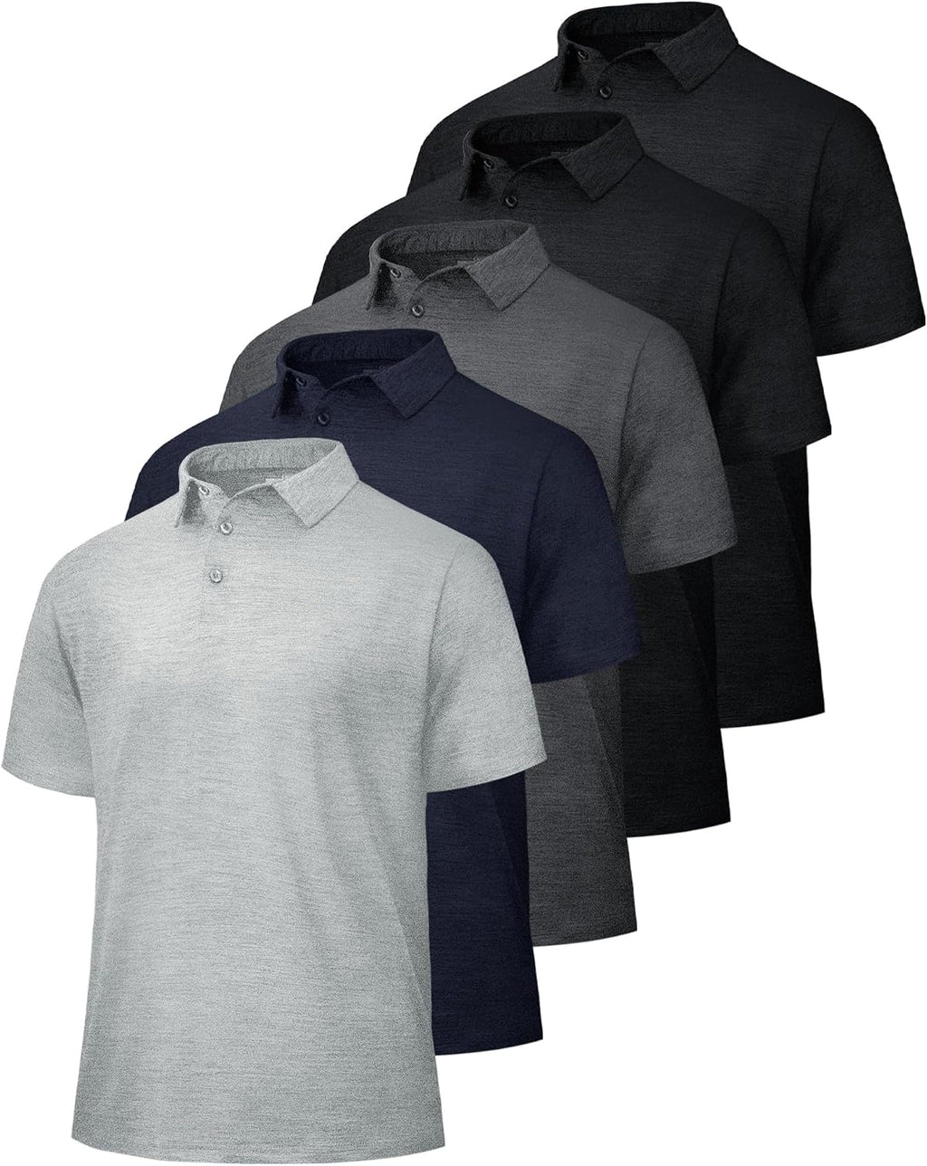 BOOJO 5 Pack Polo Shirts for Men - Quick Dry Moisture Wicking Performance Short Sleeve Mens Golf Shirts for Work Athletic