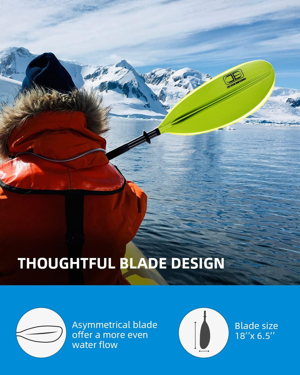 OCEANBROAD Kayak Paddle 86in/218cm, 90.5in/230cm, 95in/241cm Alloy Shaft Kayaking Boating Canoeing Oar with Paddle Leash