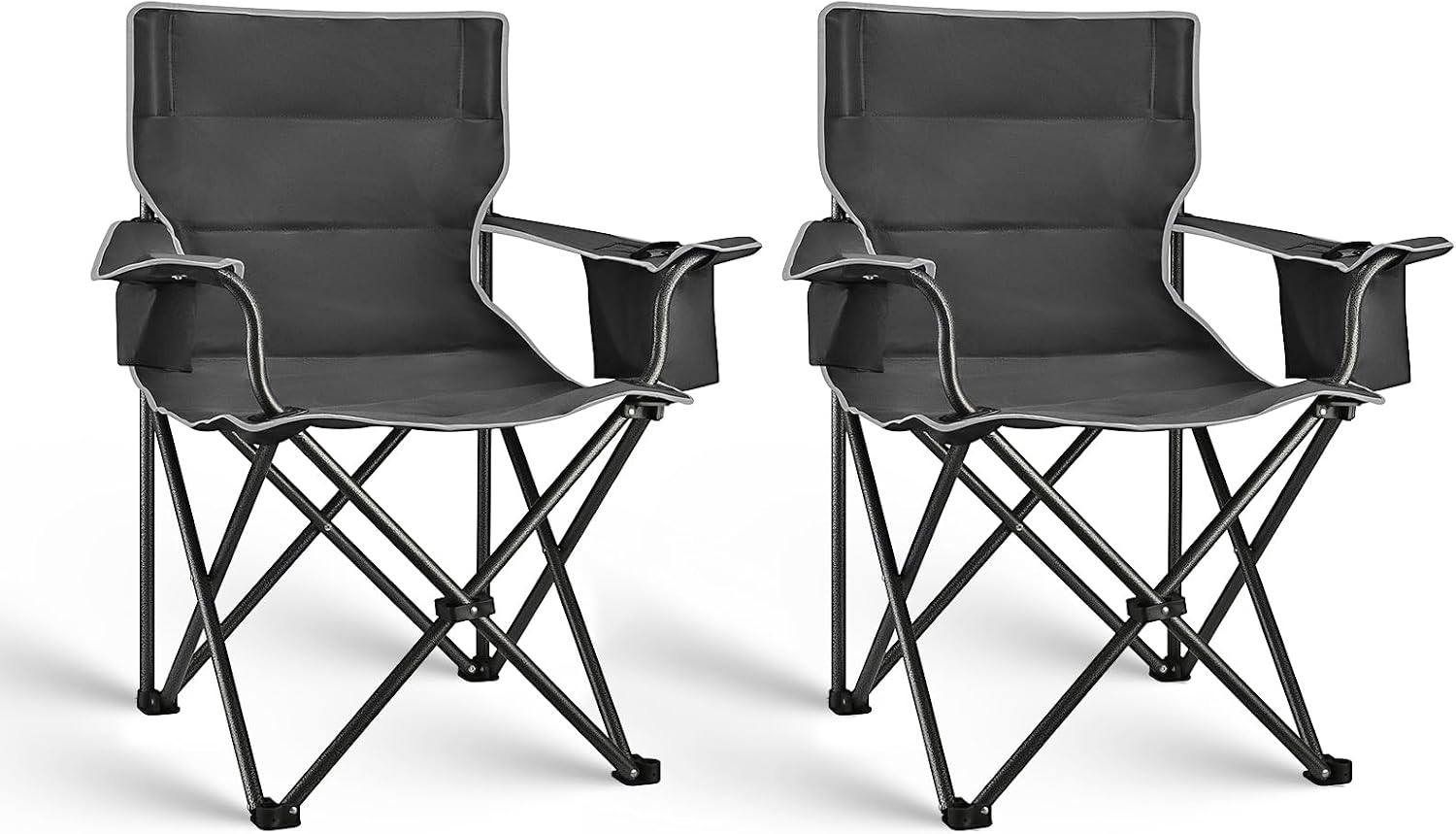 2 Pack Camping Chair Folding Heavy Duty with Cup Holder & Cooler Bag, Oversized Portable Lawn Chair for Adults, Tall and Lightweight, 300 lbs Capacity, for Beach, Fishing, Sports, Travel