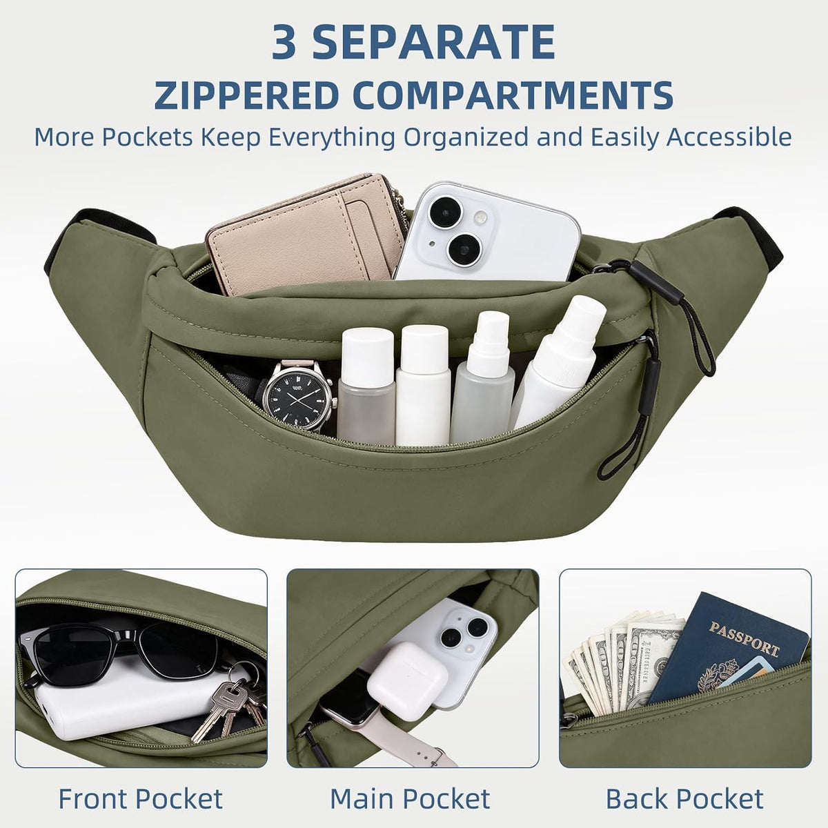 ZOORON Fanny Packs for Women Men Crossbody Waist Pack Bag Running Belt