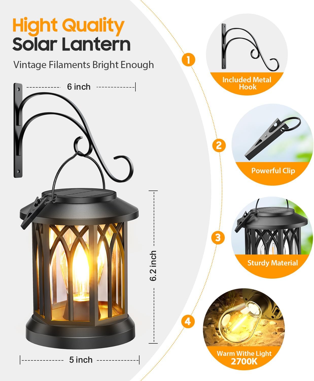 Solar Lanterns Outdoor Waterproof, Upgraded Hanging Solar Lights