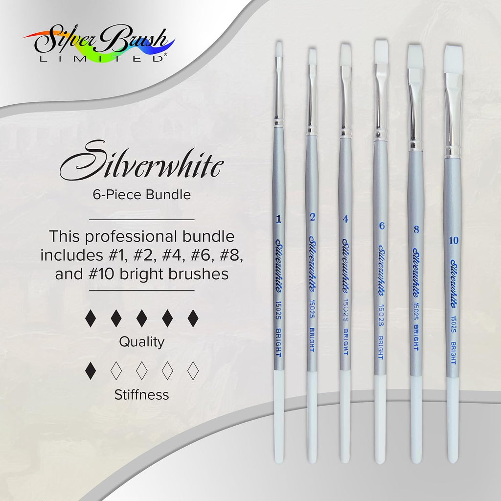 Silver Brush Limited Silverwhite Brights Watercolor Paintbrush Set, 6pc