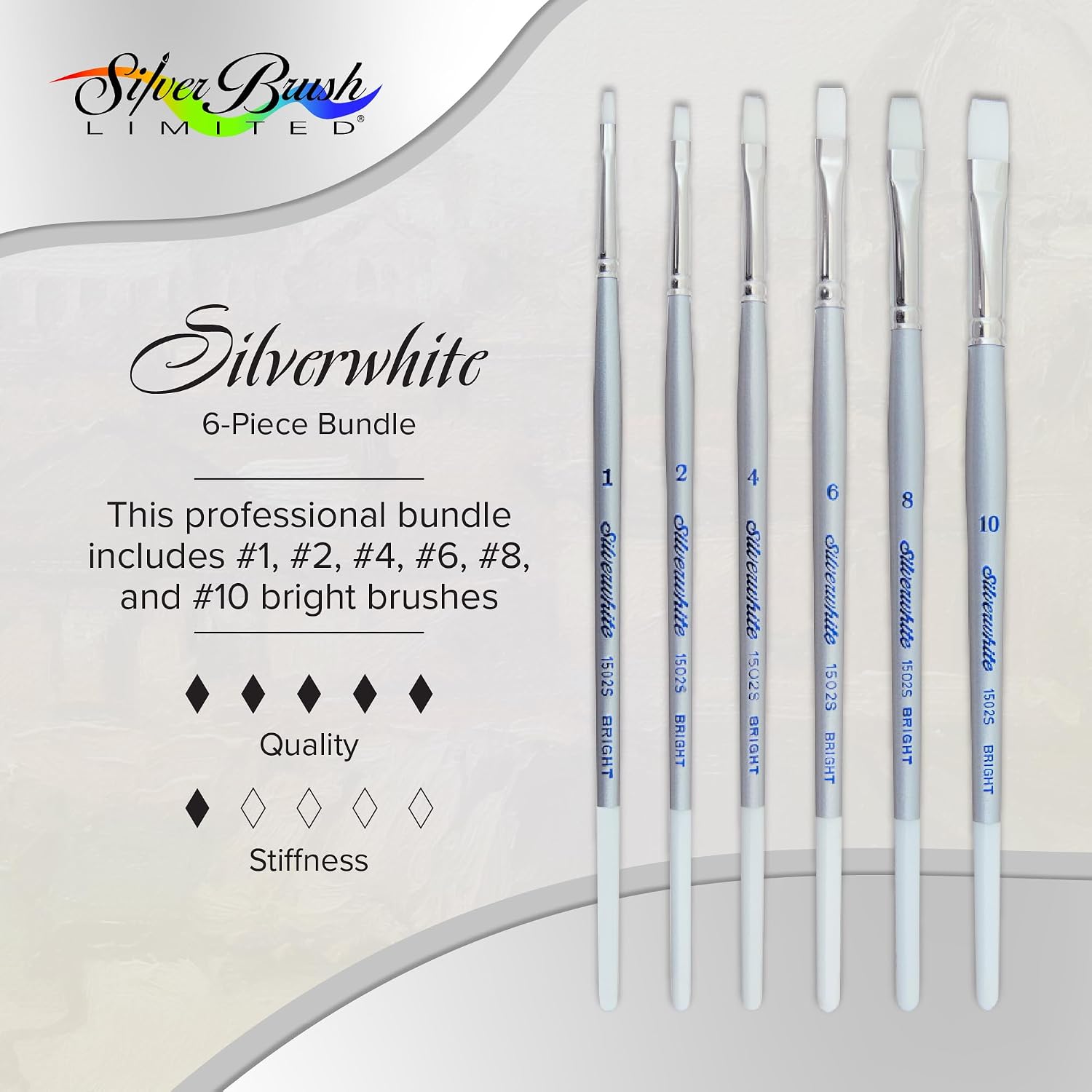Silver Brush Limited Silverwhite Brights Watercolor Paintbrush Set, 6pc