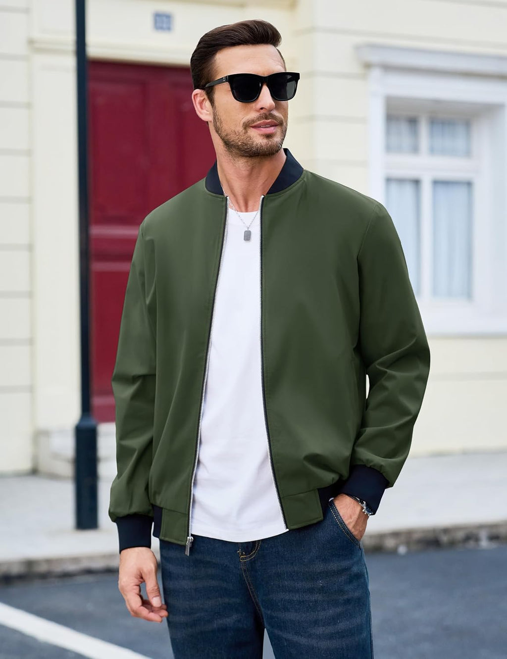 MAGCOMSEN Men's Bomber Jacket Lightweight Full Zip Windbreaker Jackets