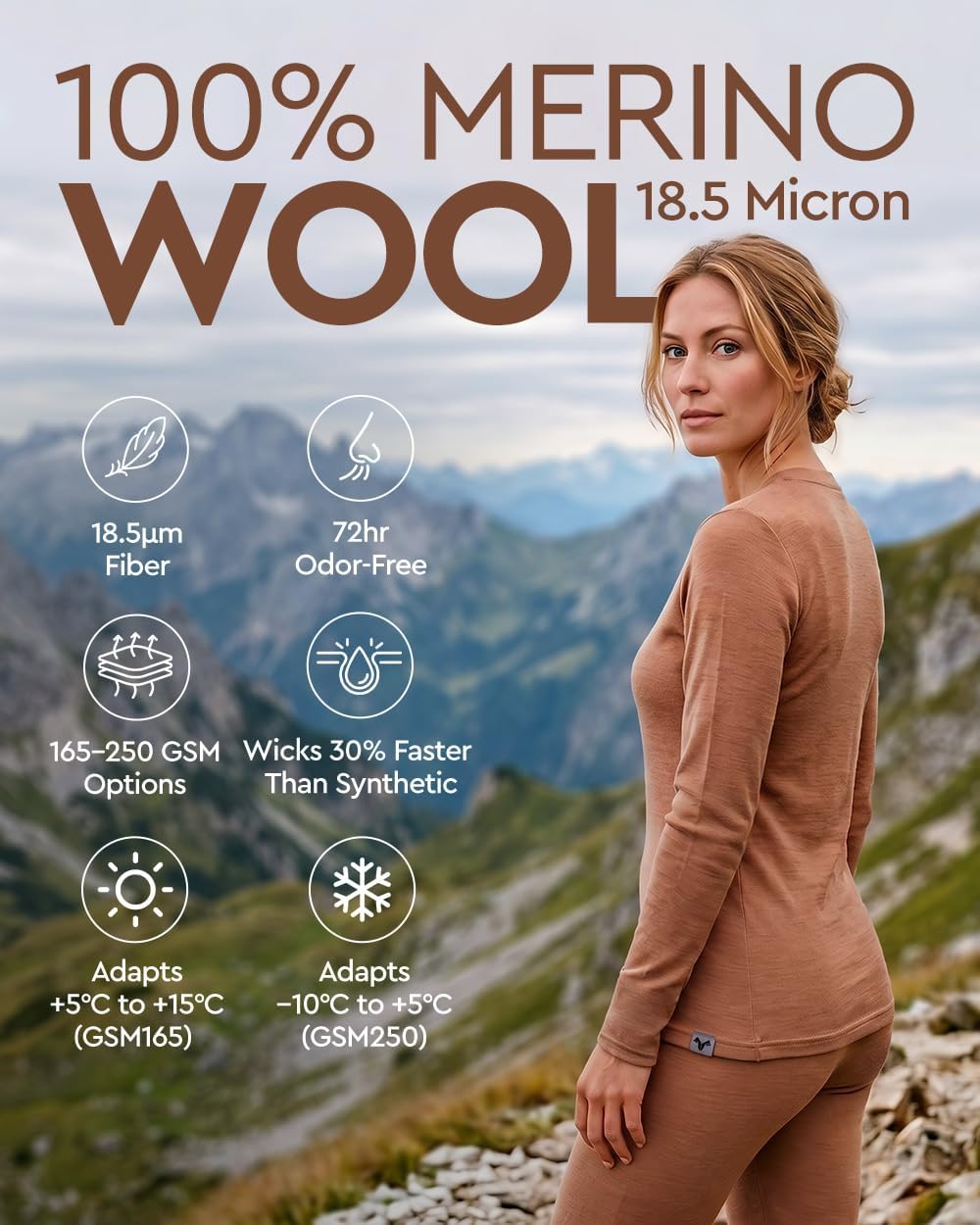 100% Merino Wool Base Layer Set Women - Thermal Underwear Long Johns PJs