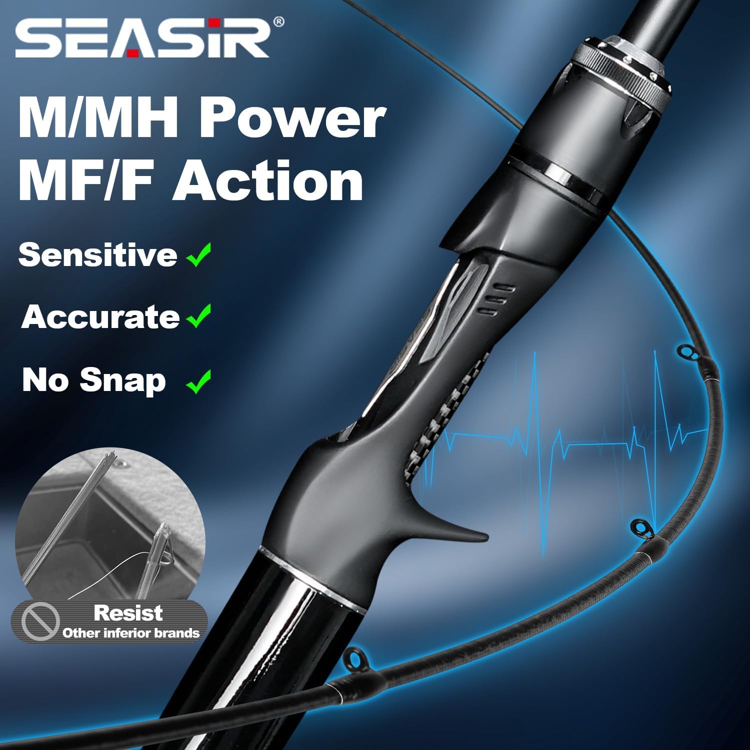 SEASIR Overcast Saltwater Fishing Rod, 2 Piece M/MH, Carbon Fiber