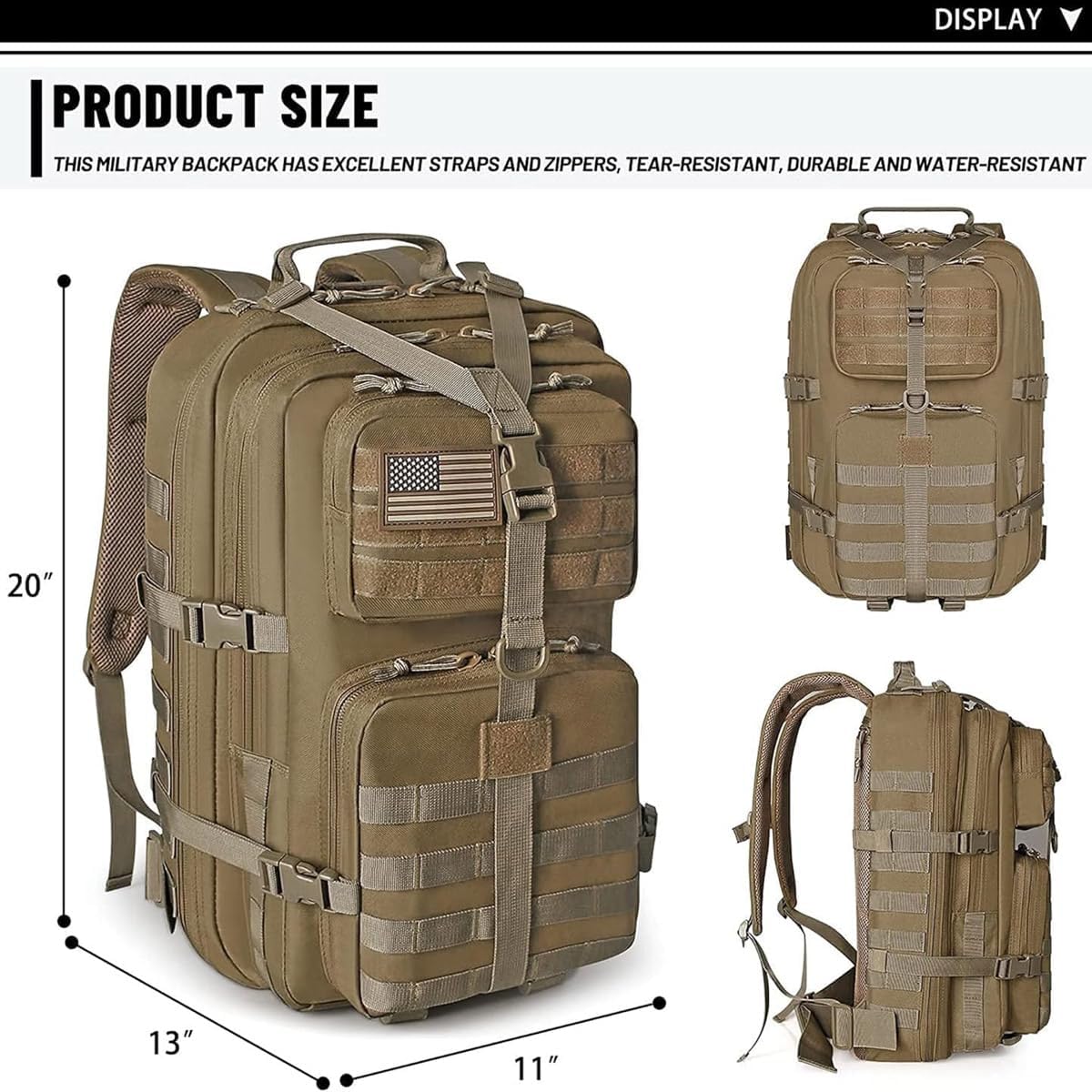 REEBOW GEAR Military Tactical Backpack for Men Large Army 3 Day Assault Pack Molle Hiking Daypack Bag (Brown-Tan)