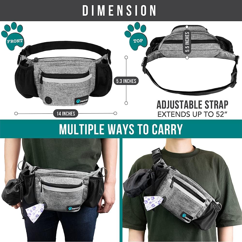 PetAmi Dog Fanny Pack, Treat Pouch for Dog Walking Training, Light Gray