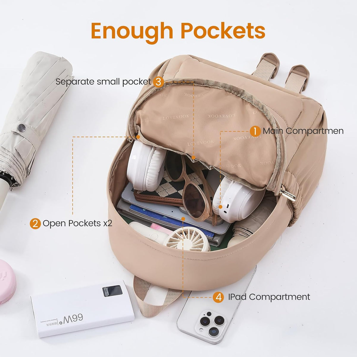 LOVEVOOK Mini Backpack Purse for Women, Small Puffer Lightweight Backpack, Casual Daily Daypack Purse for Women, back pack with Anti-theft Pocket for Travel-Khaki